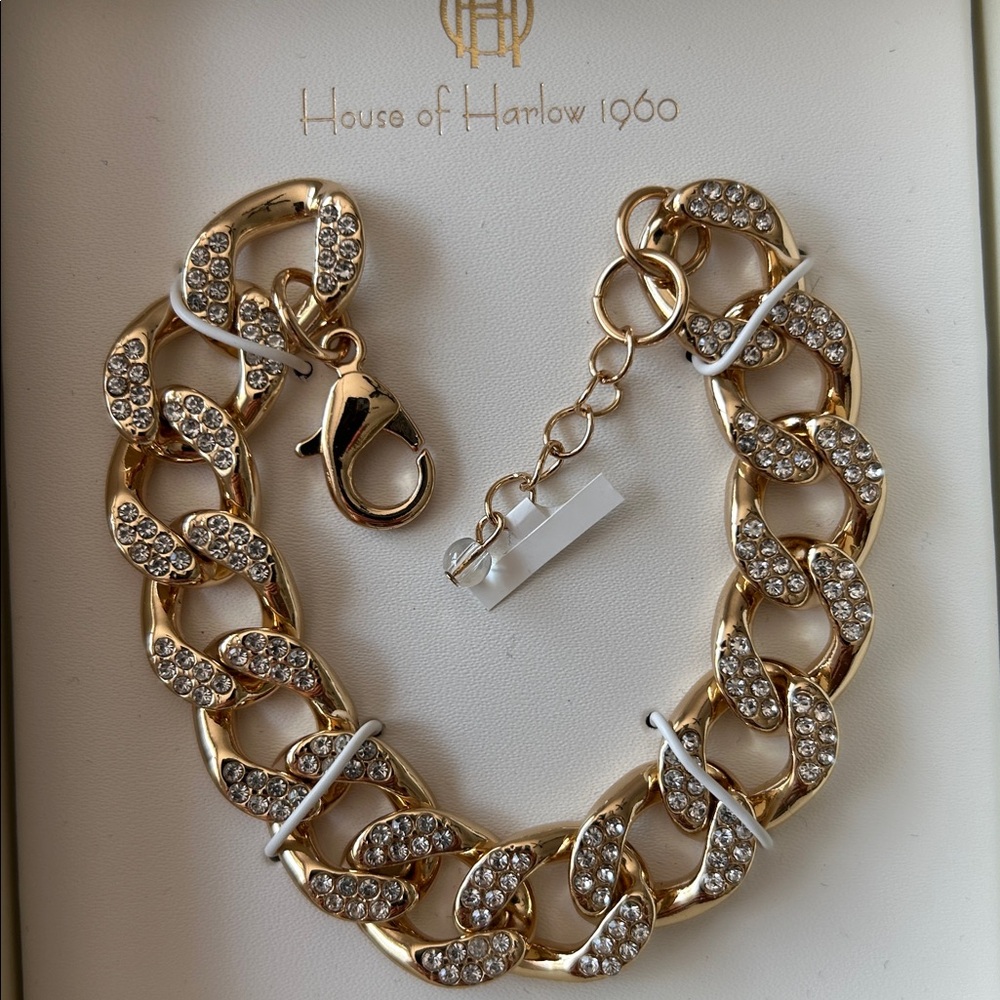 House of Harlow 1960 Gold and Rhinestone Floral Design bracelet, NIB